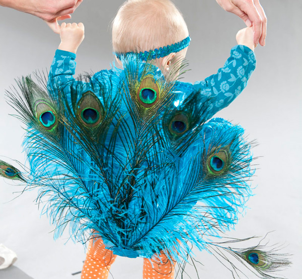 DIY peacock Halloween costume for kids by Creatively Christy