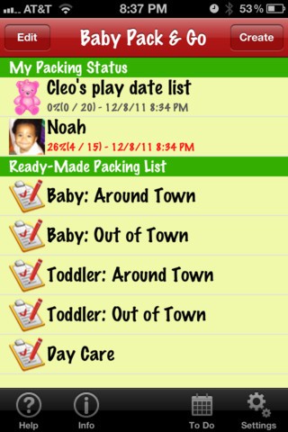 Baby Pack & Go iPhone app