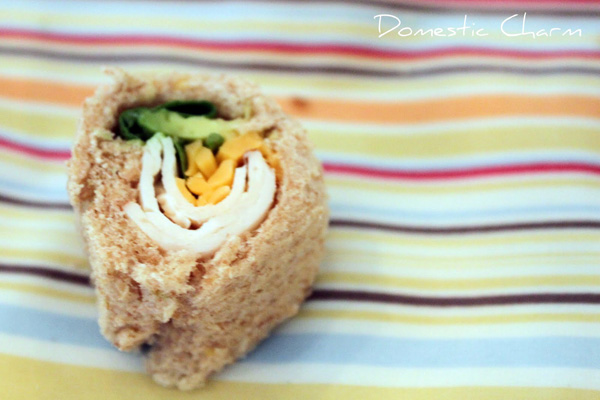 Healthy snack idea for kids: Sandwich sushi for kids by Domestic Charm