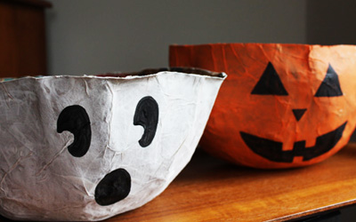 Halloween paper bag pumpkin bowls by The Long Thread