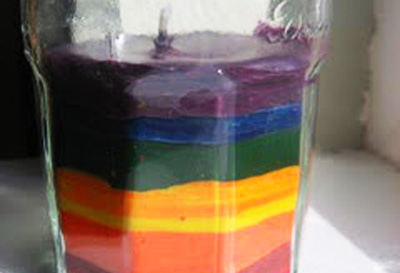 Homemade rainbow candle by No Time for Flashcards