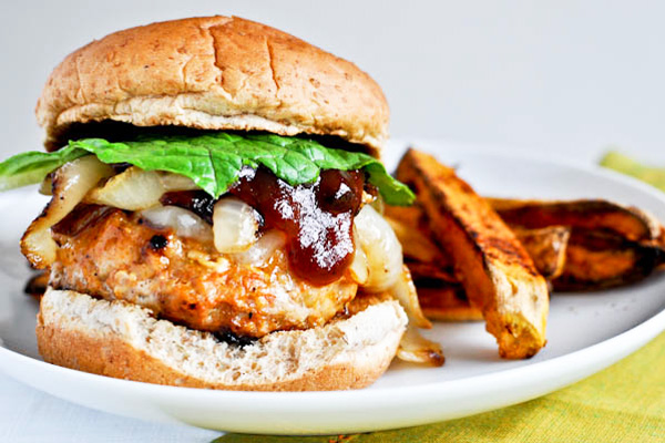 BBQ chicken burgers by How Sweet It Is