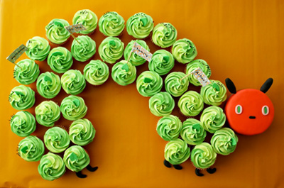 "The Very Hungry Caterpillar" birthday cupcakes by Coco Cake Cupcakes