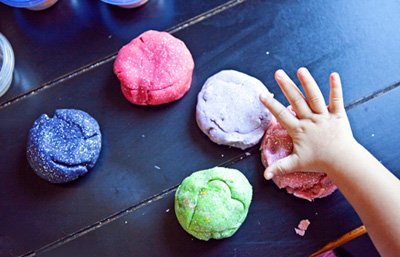 Homemade glitter playdough by The Creative Mama