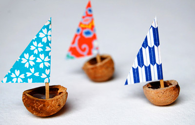 Homemade nut sailboats for kids by Crow Roosters Crow