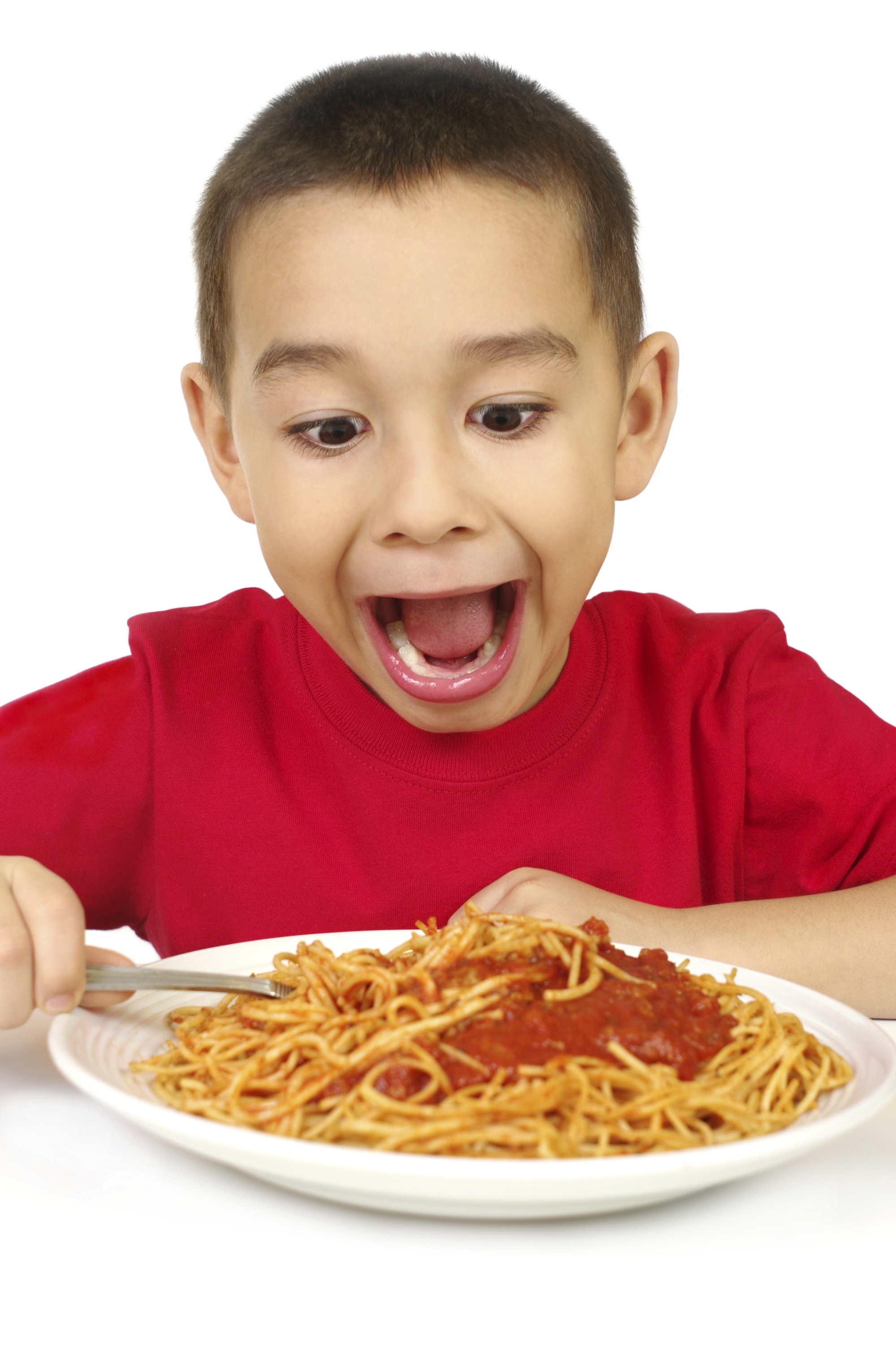 young boy excited about spaghetti