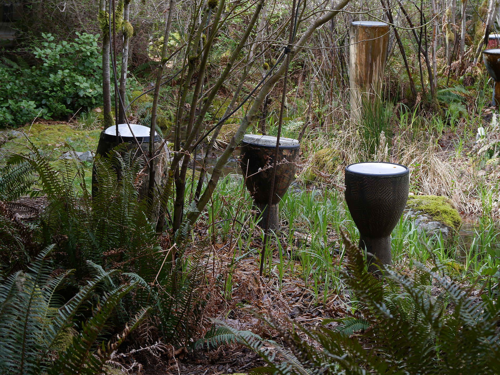 Rain drums at the Cedar River Watershed Center. Photo credit: April Chan