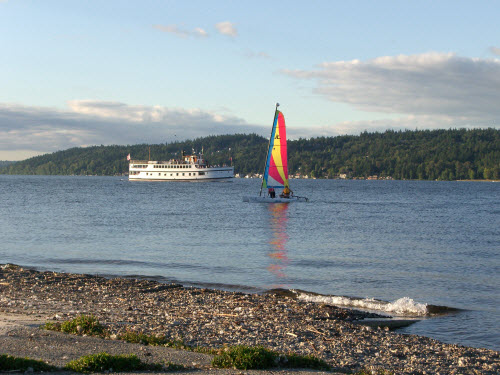 Sailboat on Lake Washington at Magnuson Park by Deron Lord