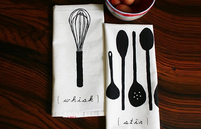 Screen-printed Kitchen Tea Towels by the Pony & Poppy Etsy shop