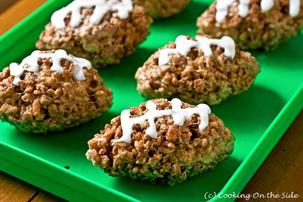 Super Bowl Snack: Rice Krispies treat footballs by Cooking On the Side