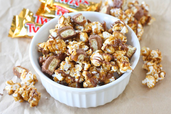 Super Bowl Snack: Twix bar caramel popcorn by Two Peas & Their Pod