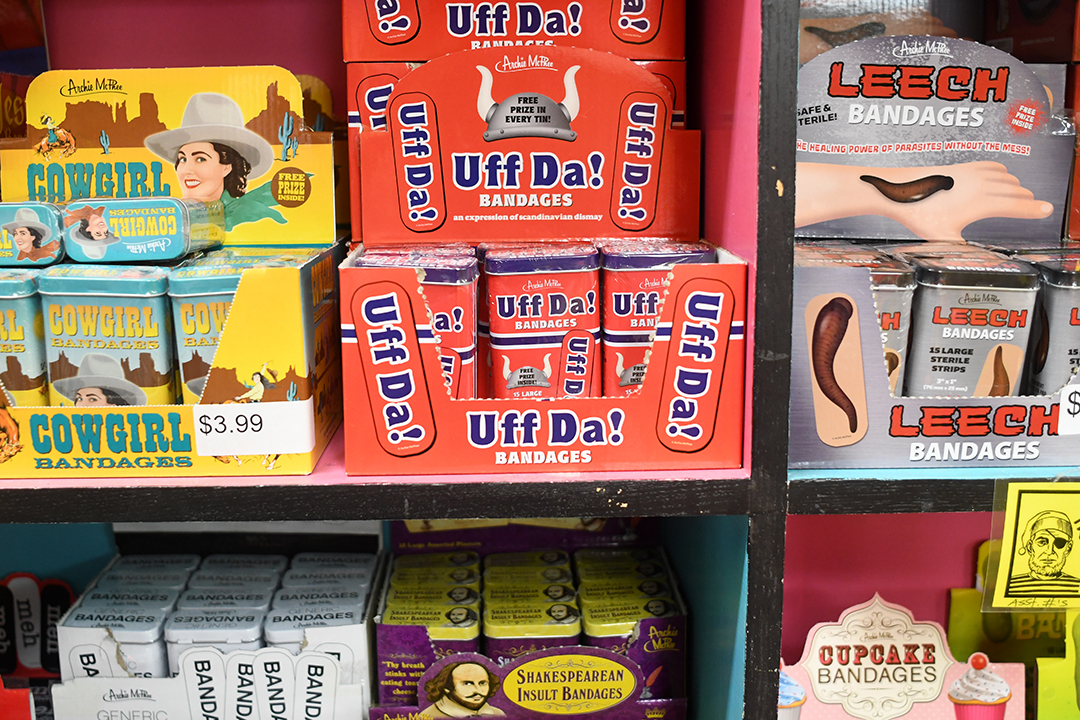 Funny bandages for sale at Seattle’s Archie McPhee turn tears into giggles in a jiffy
