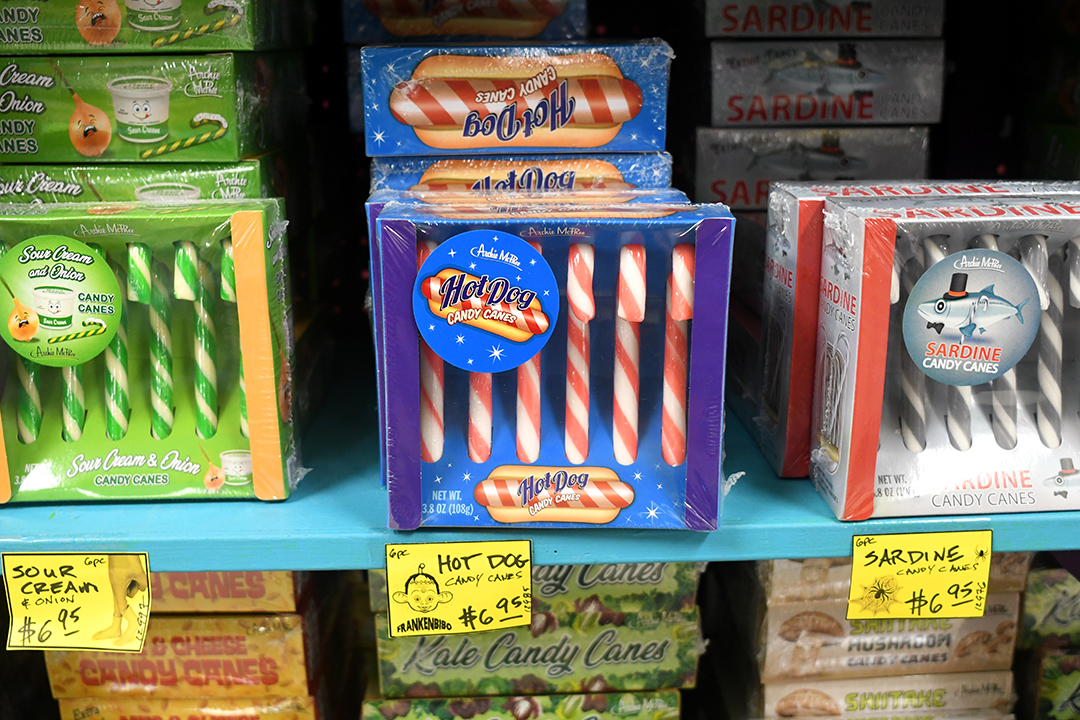 Archie McPhee sells candy canes is weird flavors such as sour cream and onion, bacon, kale, ketchup and more