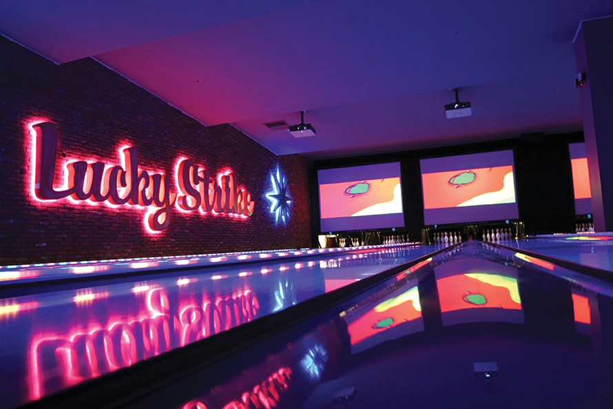 "Bowling lane at Lucky Strike Lsnes in Bellevue"