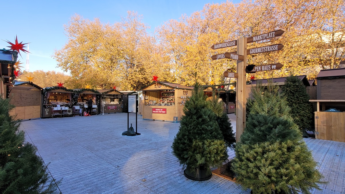 Vendor booths at the Seattle Christmas Market