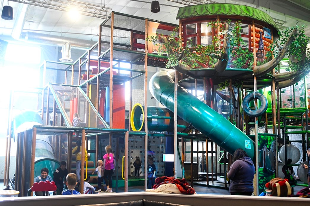 Wide view of large climbing jungle gym at The Ridge Activity Center in Bothell near Seattle