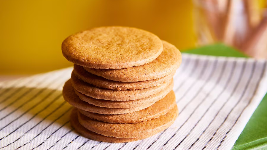 Stack of ginger thin cookies from Ikea hosting essentials from ikea