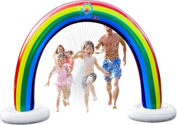 "Rainbow sprinkler for fun yard play in the summer"