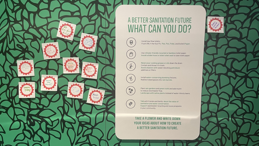 "What can you do wall. Gates Foundation Discovery Center sanitation exhibit"