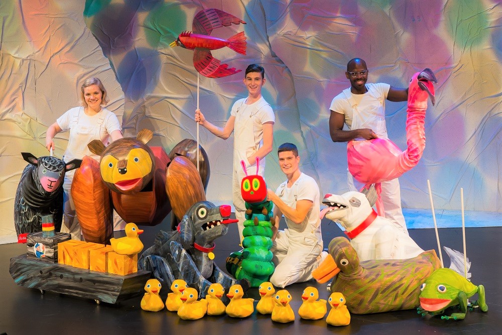 Full cast and puppets in SCT's The Very Hungry Caterpillar Show