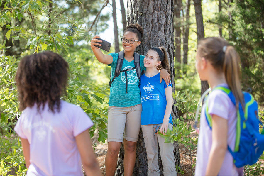 Seattle Scouts BSA participants take a selfie out in nature