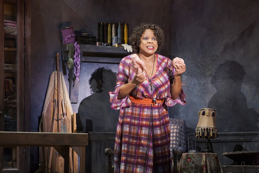 Cynthia Jones as Miss Hannigan in Annie at The 5th Avenue Theatre