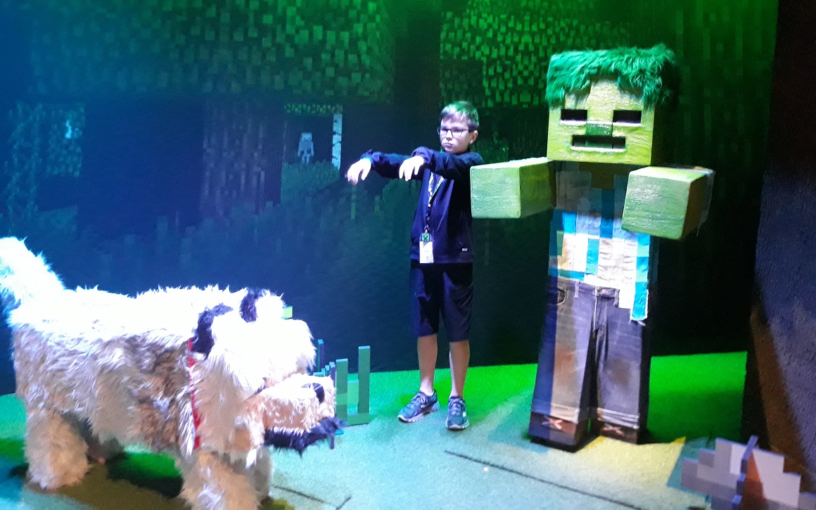 Minecraft-characters-wolf-zombie-with-young-visitor-mopop-exhibit-review