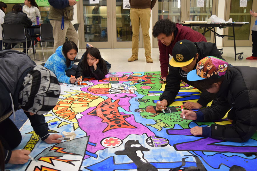 Youths paint a mural about climate change