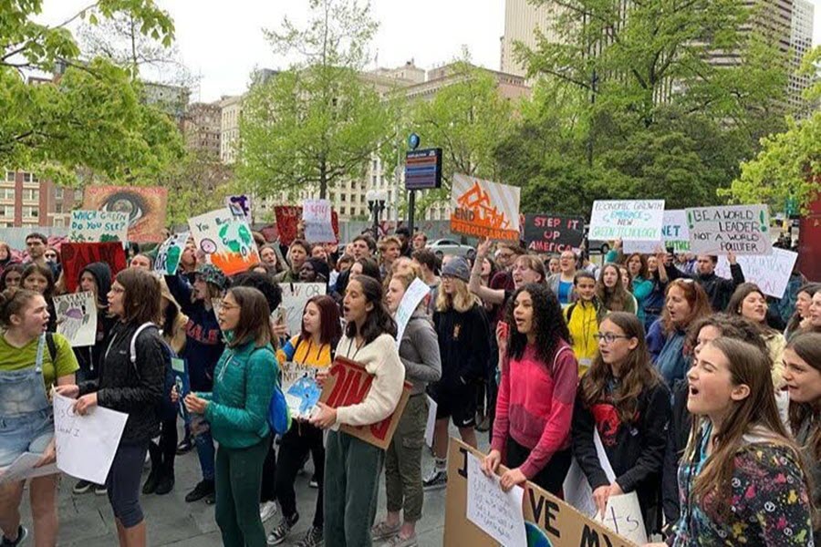 Youths participating in a Washington Youth Climate Strike event