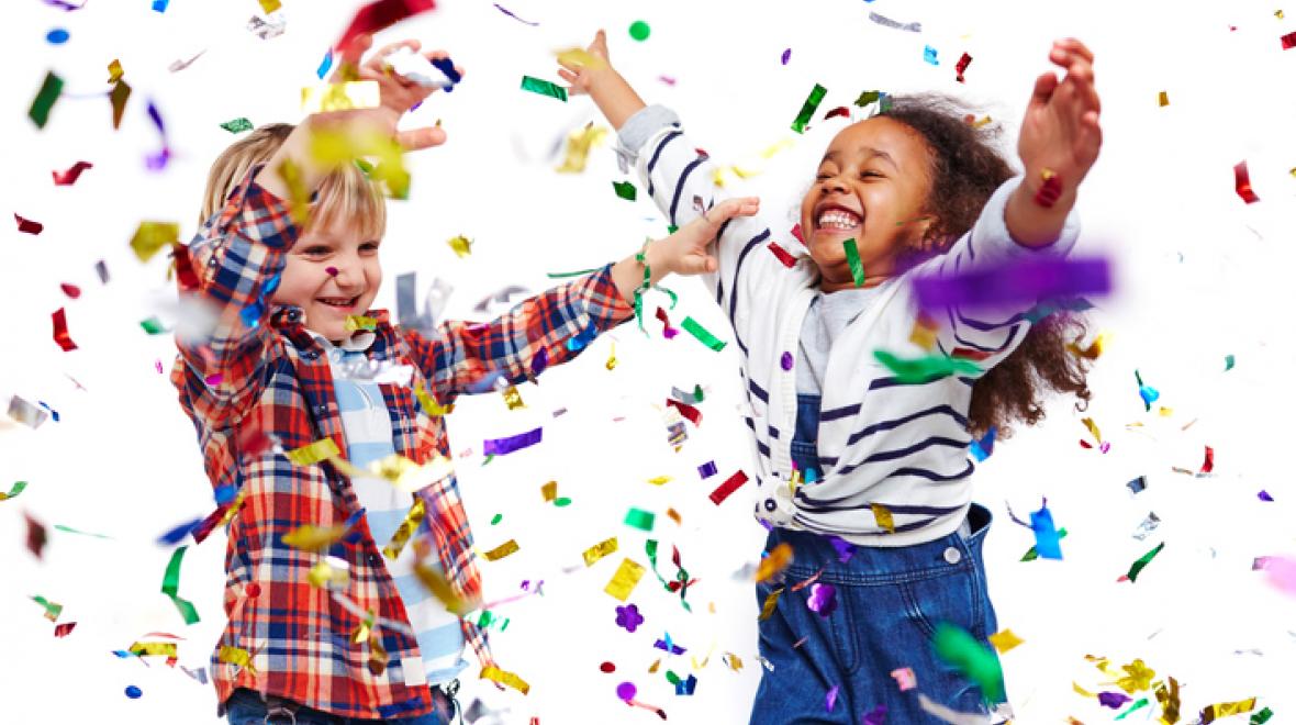 Kids celebrating with confetti