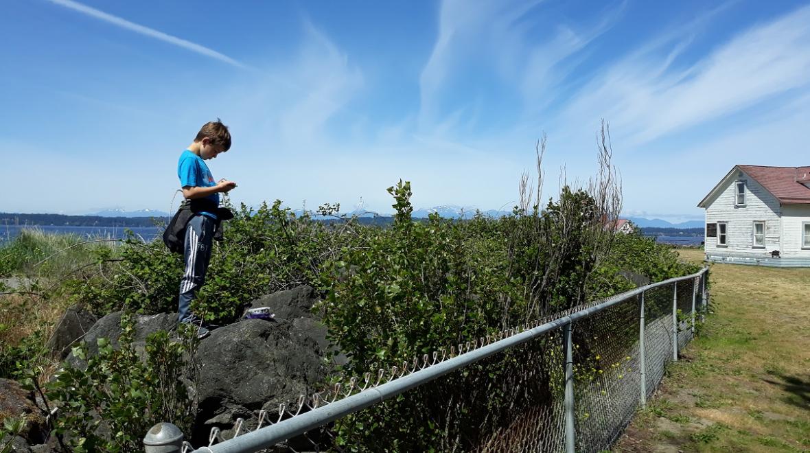 Discovery-Park-beach-boy-finding-geocache-seattle-best-things-to-do-with-kids
