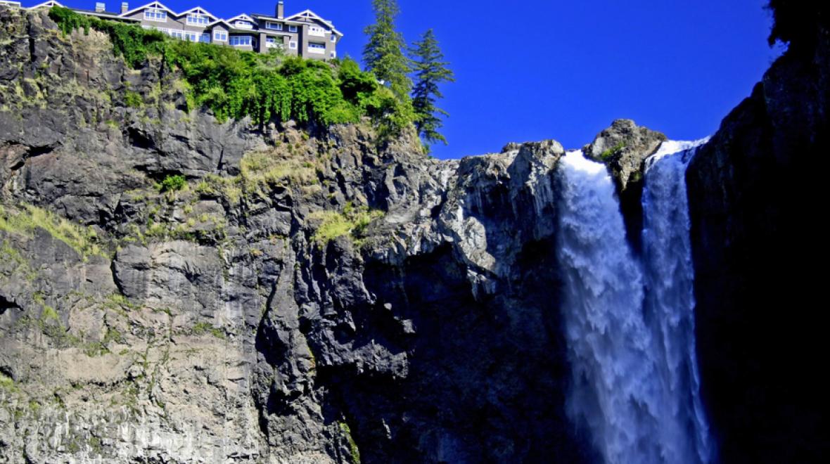 Salish Lodge & Spa on a hill beside Snoqualmie Falls, Washington, nearby getaways for families