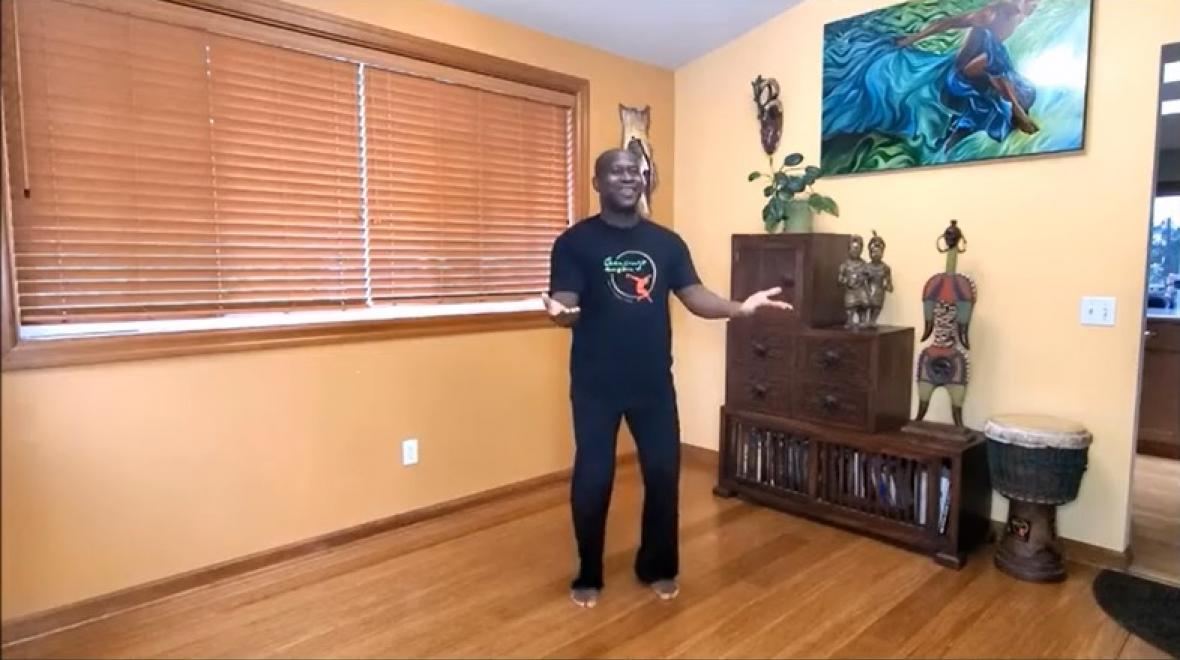 etienne cakpo gansango music and dance teaches African dance on SPL youtube channel