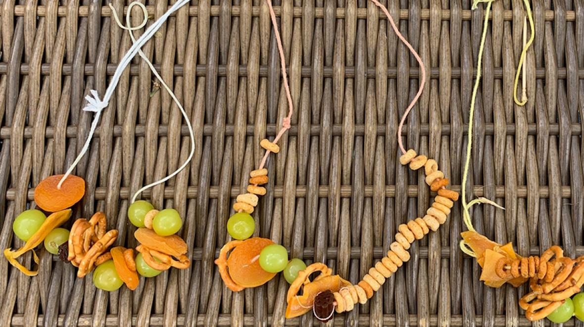Necklace made with snack foods from the Happy Toddler Playtime blog