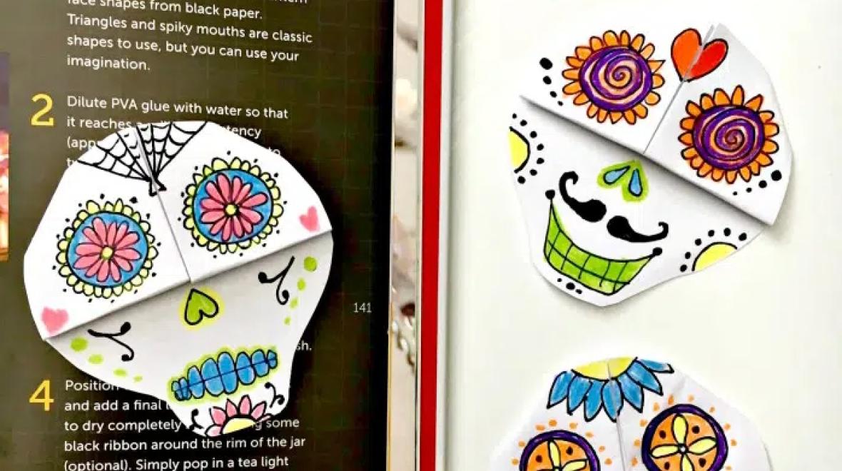 Sugar skull bookmarks, a Day of the Dead craft activity