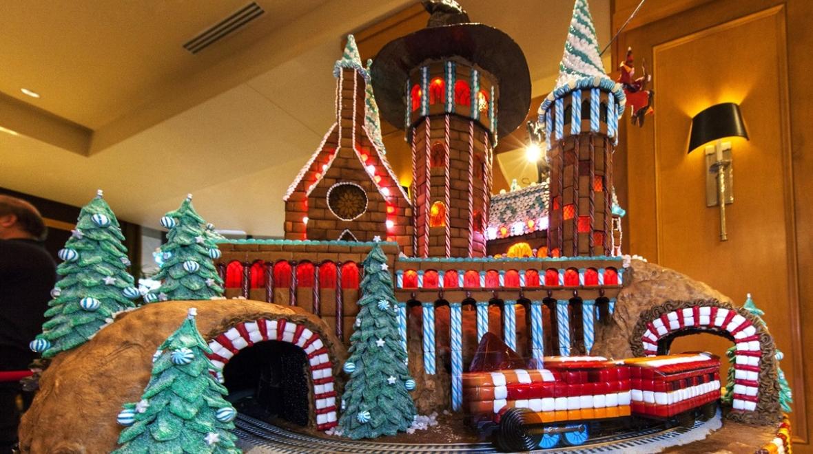 Seattle free holiday fun Gingerbread Village at the Sheraton fanciful gingerbread and candy creations