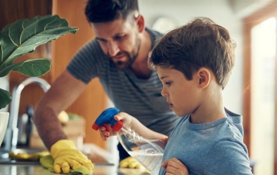 Dad and kid cleaning