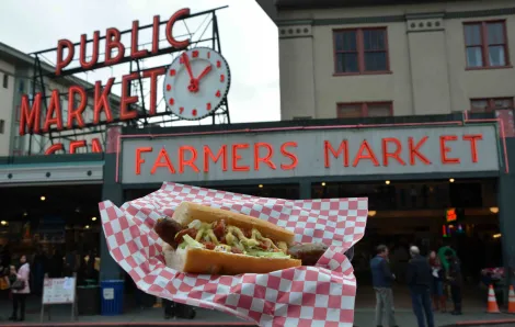 Uli's famous sausage at Pike Place Market