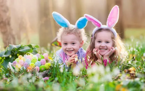 Two girls in bunny ears on Easter