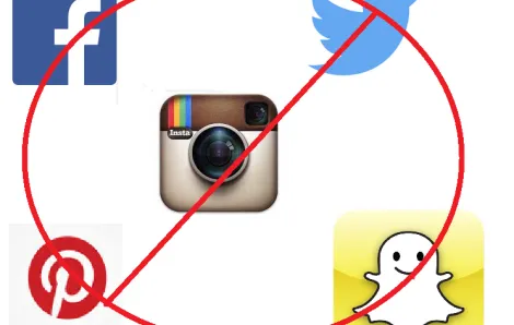Social media icons with X through them