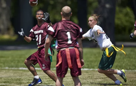 Flag football competitors at the Special Olympics USA Games in 2014
