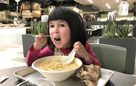 Eating noodles at Lincoln South Food Hall