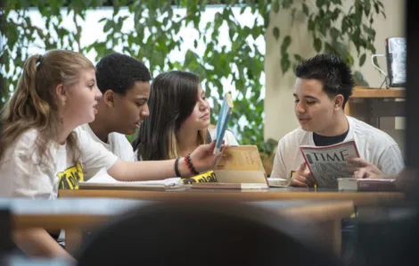 A group of teens participate in a No Place for Hate table talk