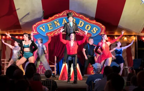 The cast of the Venardos Circus an all human-powered circus (no animals) headed by former Ringling Bros ringmaster Kevin Venardos cast photos shows current 2022 tour performers