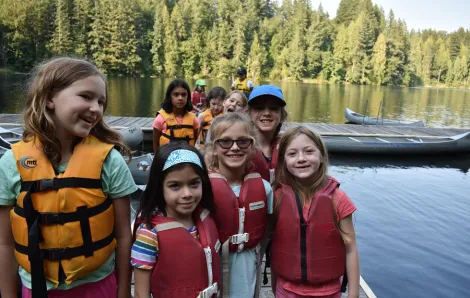Group of Washington state Girl Scouts at summer camp