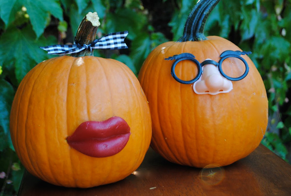 Halloween no-carve pumpkins with funny disguise faces by Jac O' Lyn Murphy