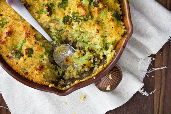 Healthy Thanksgiving side dish: Cheesy broccoli quinoa casserole by Confections of a Foodie Bride