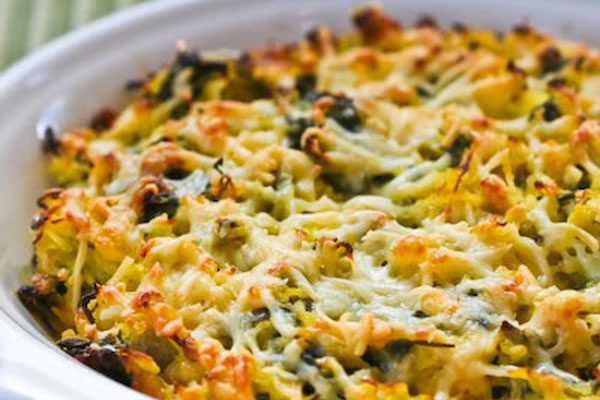 Healthy Thanksgiving side dish: Spaghetti squash and Swiss chard gratin by Kalyn's Kitchen