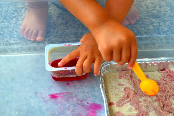 Creative ideas for using beets: Sand and beet juice activity for kids by Connecting Family and Seoul