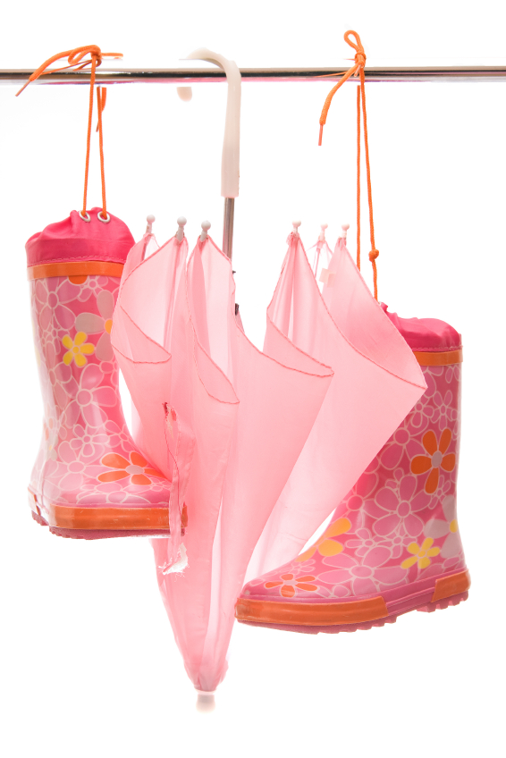 Girls' rain boots and umbrella